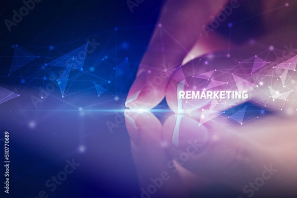 Fototapeta Finger touching tablet with business connection concept