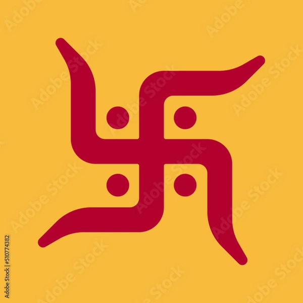 Fototapeta The Swastika symbol, Swastik, sacred symbol of Hindus of divinity and spirituality vector icon in flat style design isolated on yellow background. Vector illustration.