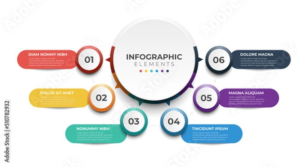 Fototapeta 6 list of steps, layout diagram with number of sequence, circular infographic element template