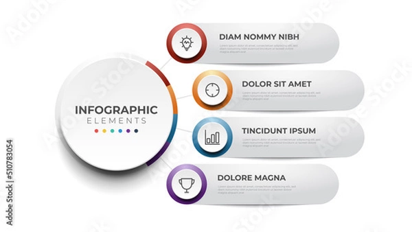 Fototapeta 4 list of steps, vertical sequence layout diagram, infographic element template