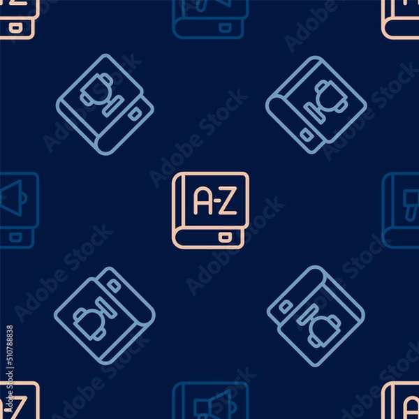Fototapeta Set line Book, and Translator book on seamless pattern. Vector