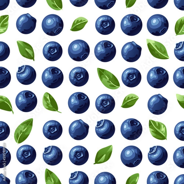 Obraz Blueberry vector seamless pattern. Natural fresh ripe tasty blueberries on white. Seamless background. Vector illustration, eps. For backgrounds, packaging, textile and various other designs.