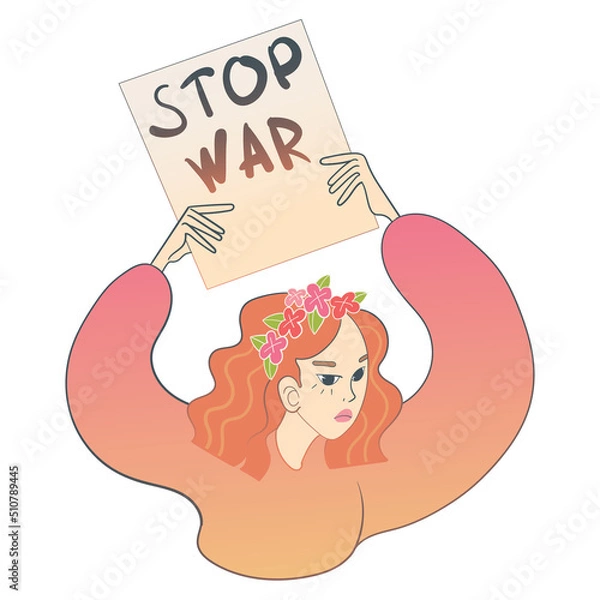 Fototapeta The girl is protesting against the war