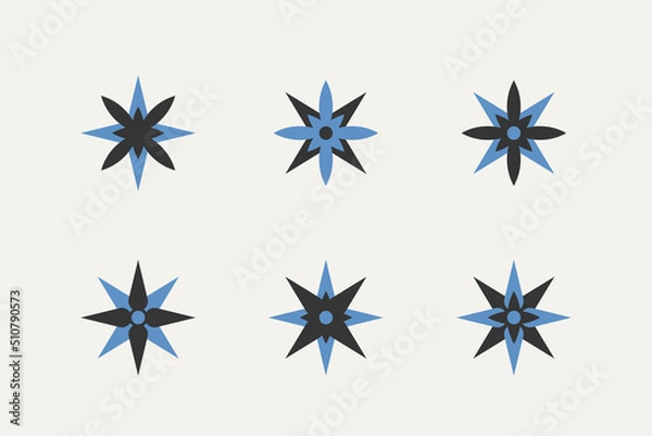Obraz Star icons. Set of 6 geometric shape. Modern linear design print.  Modern abstract linear compositions and graphic design elements.