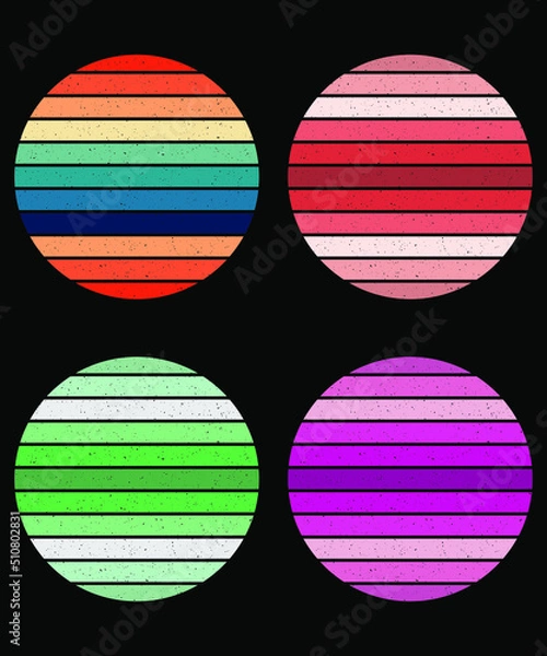 Fototapeta Retro Vintage Sunsets Pack, Collection of vintage sunsets, T-shirt design element. Style of the 70s-80s.