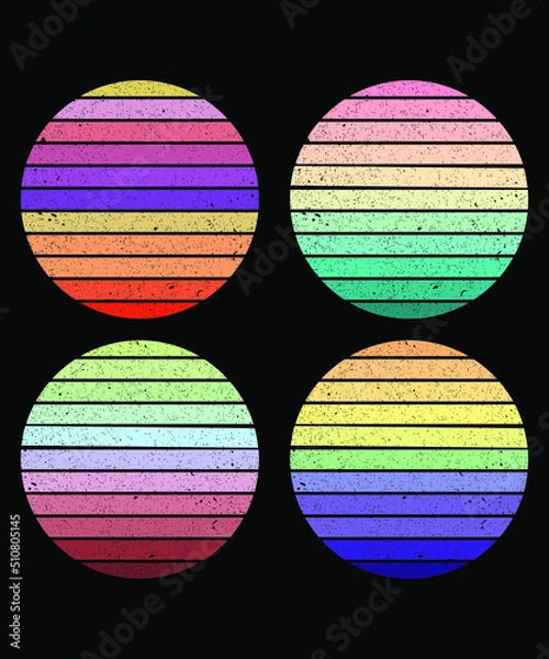 Fototapeta Retro Vintage Sunset Background Clipart Vector illustration, T-shirt design element. Style of the 70s-80s.