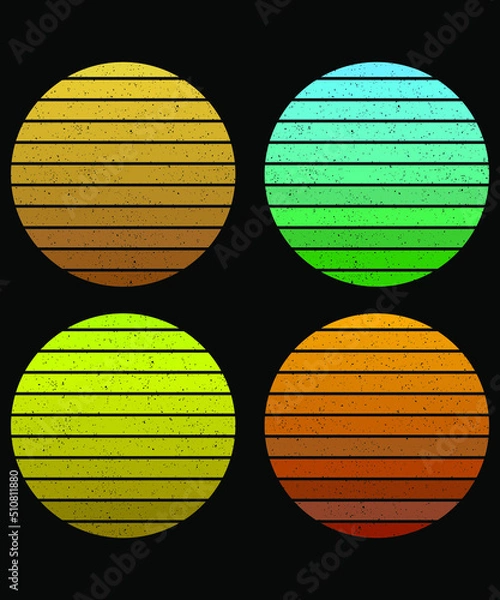 Fototapeta Retro Vintage Sunsets, Retro style geometric sunset, Abstract rainbow colorful Sphere.