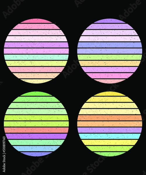 Fototapeta Retro Vintage Sunset, T-shirt design element. style of the 70s-80s, Abstract rainbow colorful Sphere.