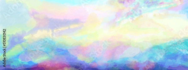 Fototapeta 海、空、夜明けの光をイメージした横長の背景グラフィック