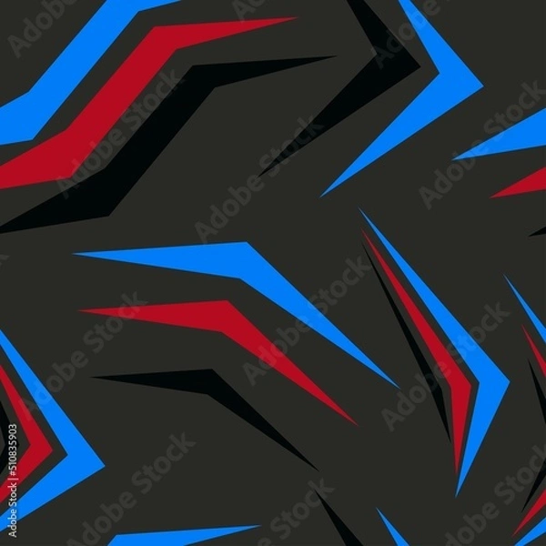 Fototapeta red blue  Abstract seamless geometric chaotic pattern with scuffs, drops, splashes. backdrop for vinyl film and decal. Grunge urban repeating background for textile, sportswear, print							