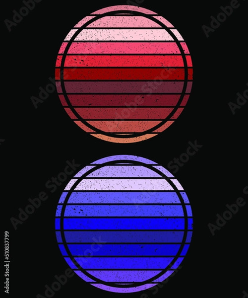Fototapeta Retro Sunset, Style of the 70s-80s.Retro Vintage Sunset Background Clipart Vector illustration.