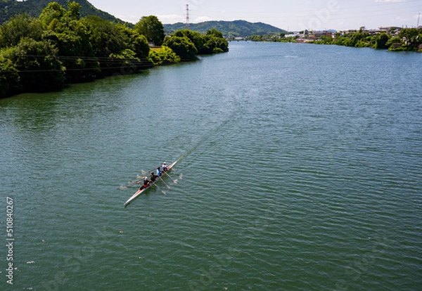 Obraz ボート競技の練習風景　4人