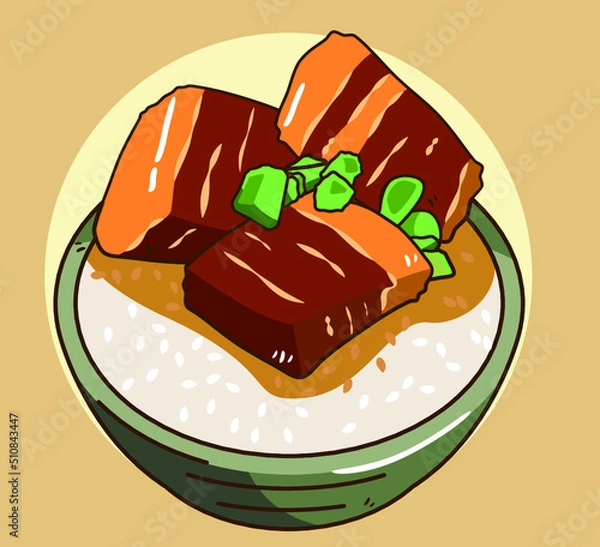 Obraz braised_pork_on_rice_vector