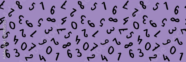 Fototapeta template with the image of keyboard symbols. a set of numbers. Surface template. pastel fiolet purple background. Banner for insertion into site. Horizontal image.