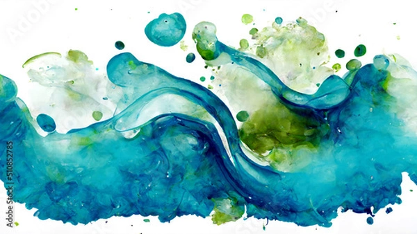 Fototapeta abstract watercolor background texture hand painted graphic resource color water drops burst green teal multicolor banner wallpaper scan