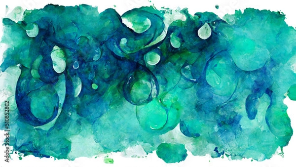 Fototapeta blue watercolor background abstract texture hand painted graphic resource color water drops burst green teal multicolor banner wallpaper scan