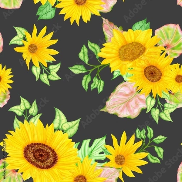 Obraz Colorful yellow sunflowers seamless pattern