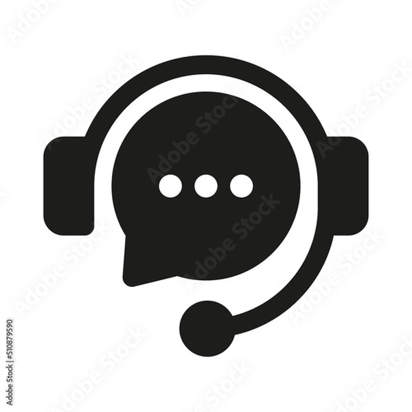 Fototapeta Customer support helpdesk or technician help logo symbol. icon Hotline support service with headphones