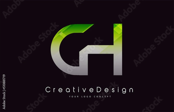 Fototapeta CH Letter Logo Design. Green Texture Creative Icon Modern Letters Vector Logo.