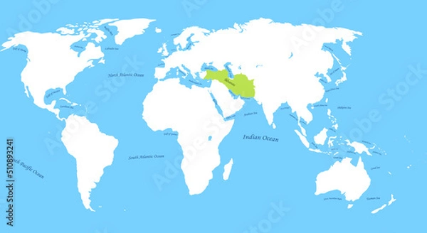 Fototapeta Ilkhanate the largest borders map on all world with all sea and ocean names