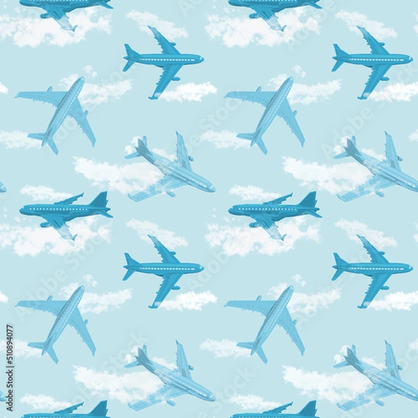 Obraz seamless digital pattern of blue airplanes