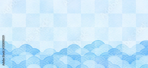 Obraz 和柄背景、格子と波、暑中見舞い等へ