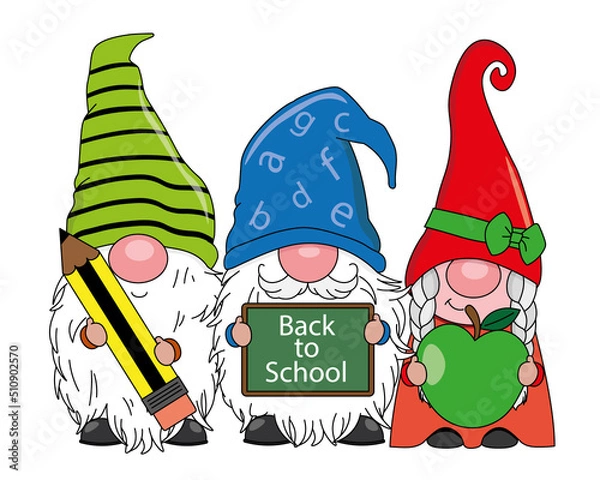 Fototapeta Cute gnomes with school supplies. isolated vector