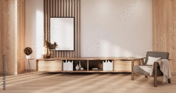 Obraz Cabinet wooden design on white room interior modern style.3D rendering