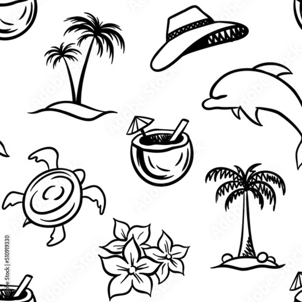 Obraz summer seamless pattern. print for clothes. beach season. vector doodle illustrations. line graphics