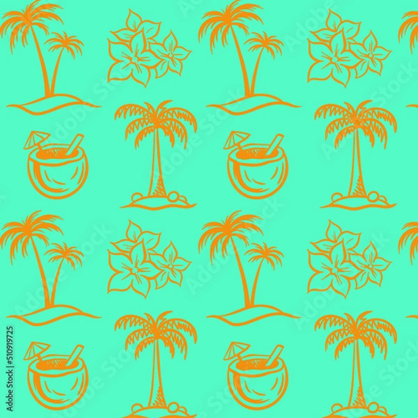 Obraz summer seamless pattern.coconut palm pattern. beach season. vector doodle illustrations. line graphics
