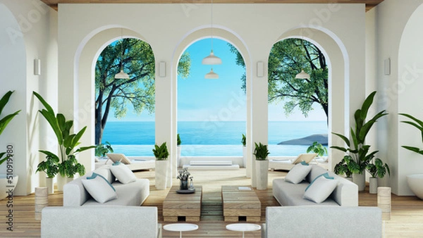 Obraz Luxury house and resort on the beach for sea views and living - 3D rendering