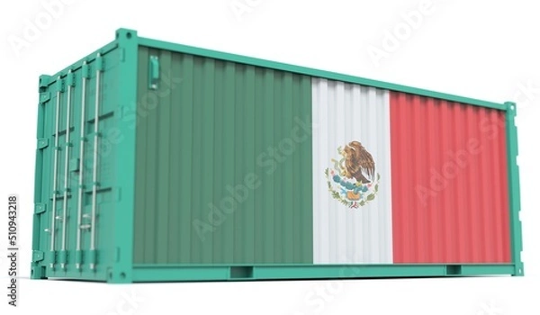 Fototapeta Shipping container with flag of Mexico on the side, 3d rendering