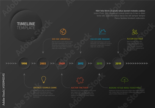 Fototapeta Infographic Dark Timeline Layout with Horizontal Time Line