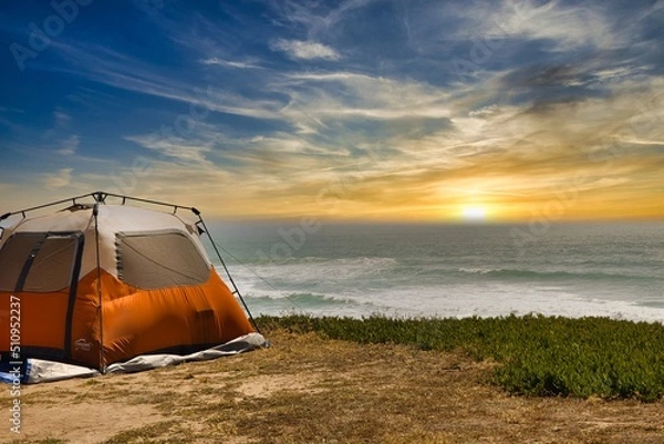 Obraz touristic tent on a sunset