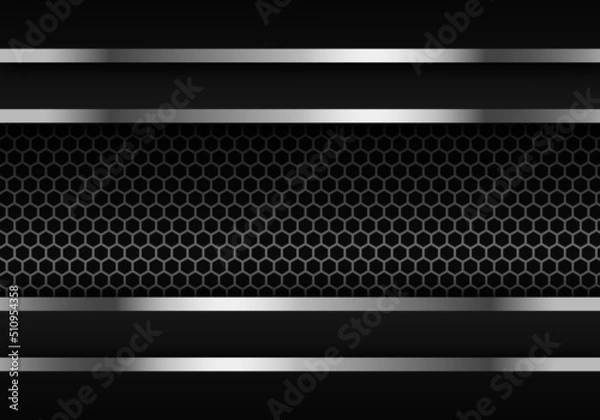 Obraz Abstract Dark Carbon Fiber Texture and Metal Lines Chromium on Metallic Hexagon Modern Technology Design Background