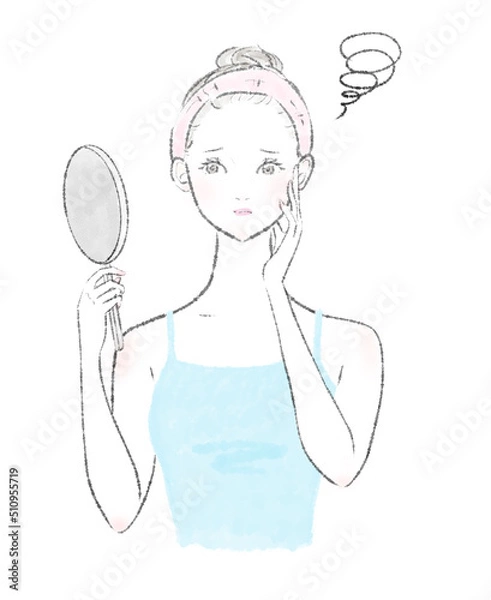 Fototapeta 手鏡を見る女性のイラスト