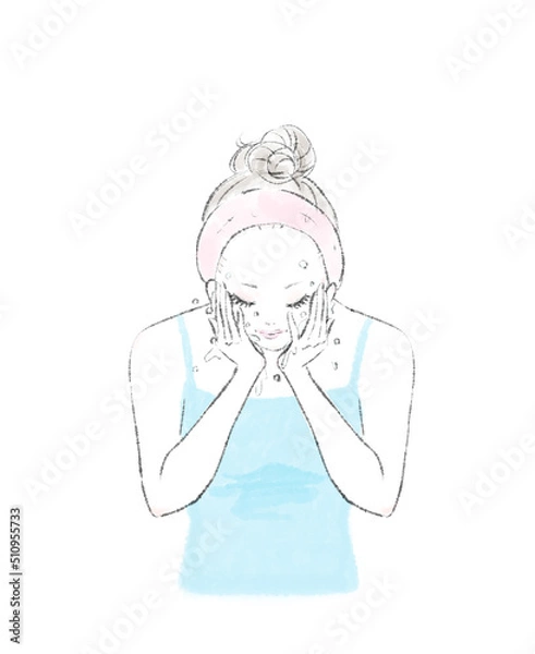 Fototapeta 洗顔する女性のイラスト