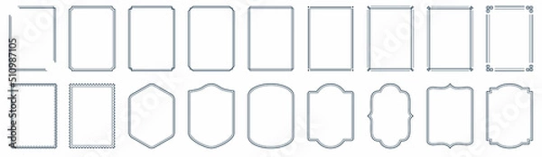 Obraz Set of simple line frames with double stroke. Easily editable vector edges with editable line thickness. Collection of vertical blank templates to decorate text. Greeting or wedding frames.