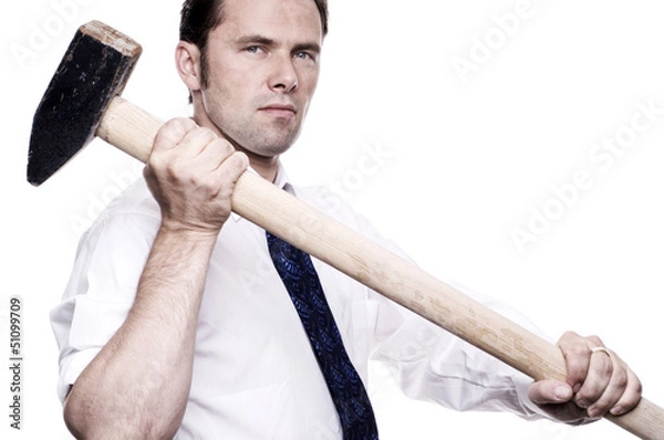 Obraz Business man with sledge hammer