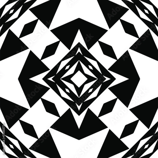 Obraz Abstract geometric seamless pattern.  Black and white vector background. black mandala.