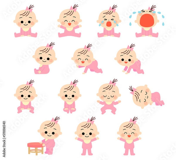 Fototapeta いろんな表情の赤ちゃんセット