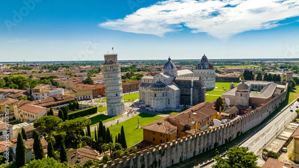 Fototapeta Aerial view at tower of Pisa in Italy on a sunny day