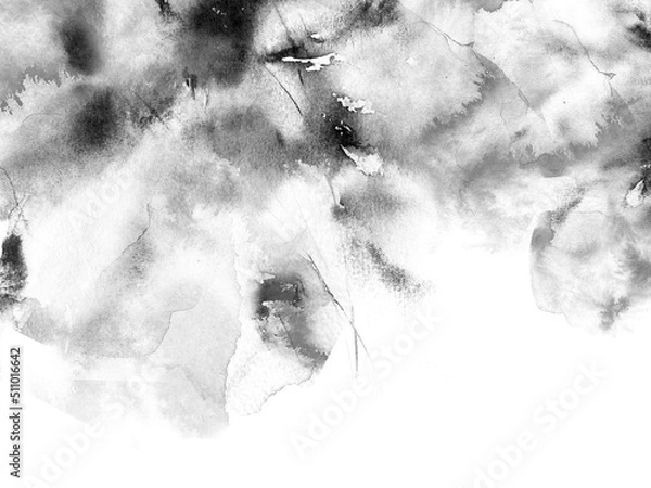 Fototapeta Monochrome floral frame. Floral background with abstract gray flowers. Floral border of neutral color pallete