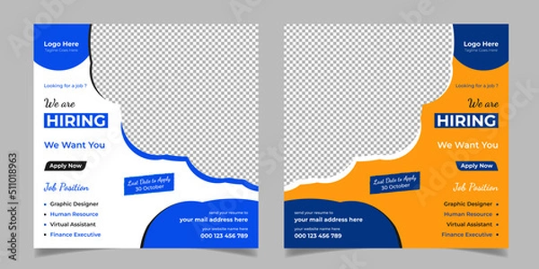 Fototapeta We Are Hiring Social Media Post Square Web Banner Template Design