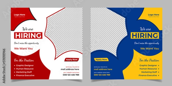 Fototapeta We Are Hiring Modern Social Media Post Square Web Banner Template Design