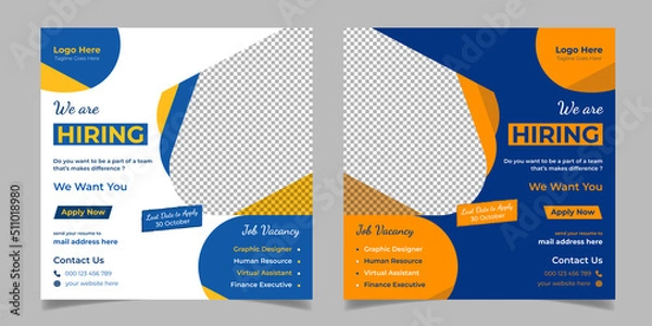 Fototapeta We Are Hiring Corporate Social Media Post Square Web Banner Template Design