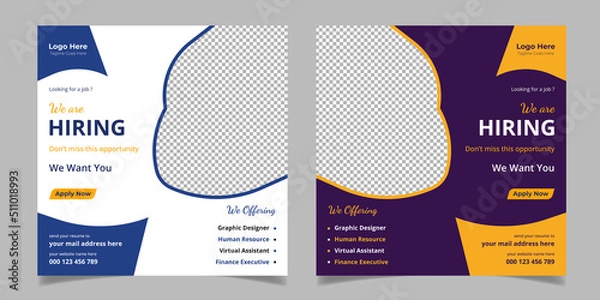 Fototapeta We Are Hiring Job Post Vacancy Social Media Post Square Web Banner Template Design