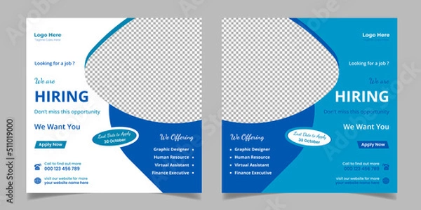 Fototapeta We Are Hiring Job Vacancy Social Media Post Square Web Banner Template Design