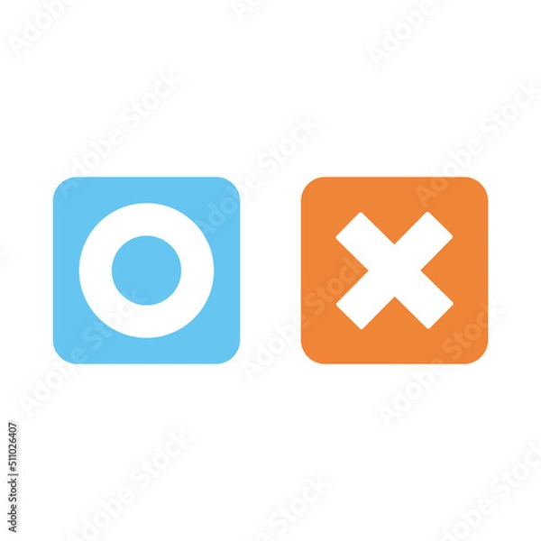 Fototapeta Flat o and x rounded square shape icons  blue circle and orange cross  