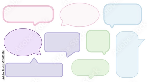 Fototapeta collection set of cute pastel colorful speech bubble, conversation box, chat box, message box and thinking balloon illustration on white background perfect for your design